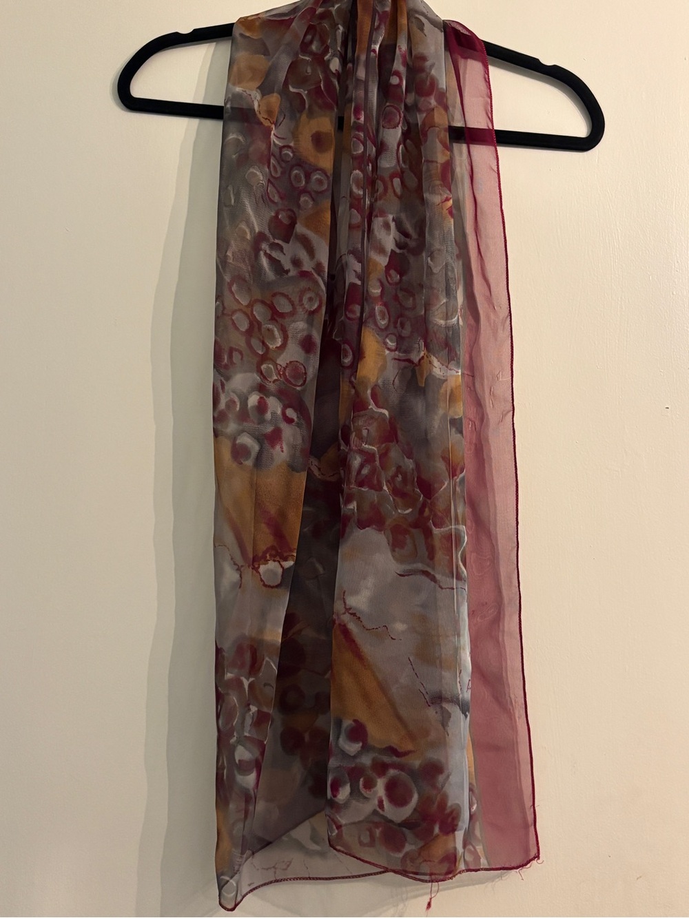 Sheer Floral Print Scarf in Burgundy and Mustard
